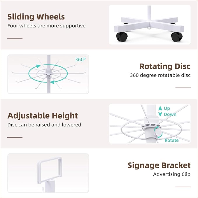 YEOOE Retail Display Racks 7 Tier Spinning Display Stand, Movable Shop Spinner