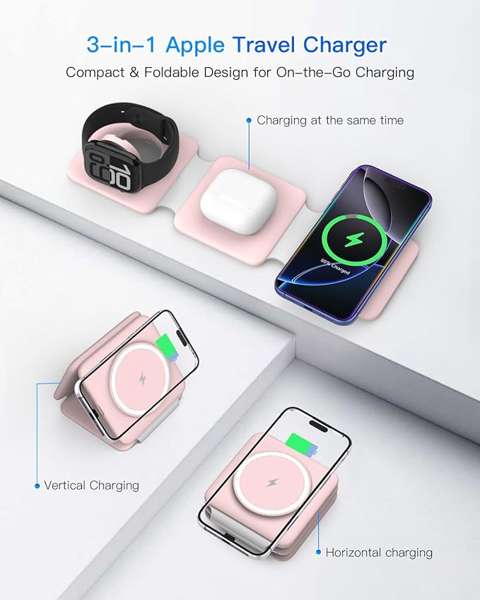 Charging Station for Apple Multiple Devices: 3 in 1 Foldable Magnetic Wireless
