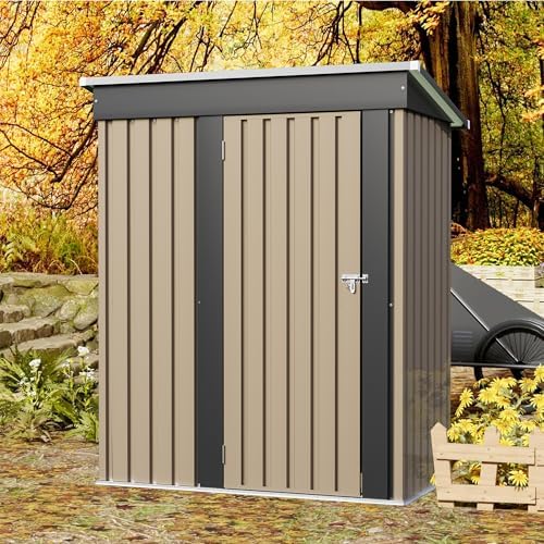 JUMMICO Metal Outdoor Storage Shed 5 x 3 FT Metal Shed with Lockable Door,Wat...