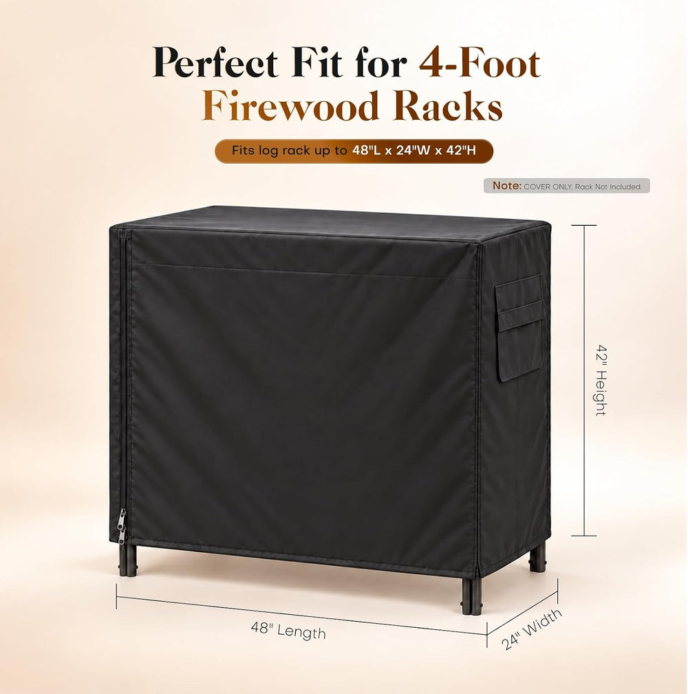 Heavy Duty 600D Waterproof Firewood Rack Cover Outdoor, 4ft