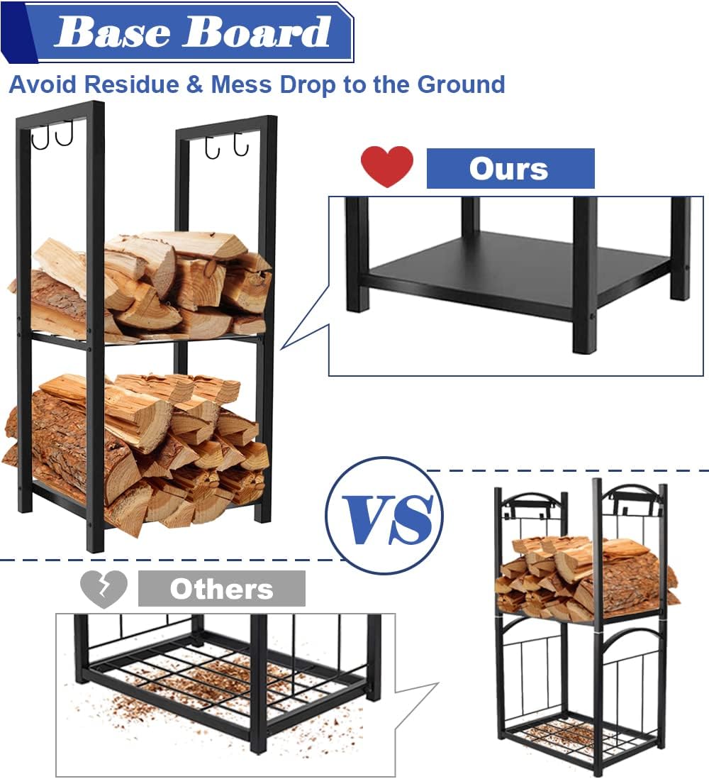 Koutemie Firewood Rack Indoor, 2 Tier Small Firewood Log Storage Holder
