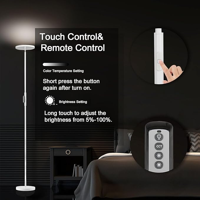 JOOFO Floor Lamp, 30W/2400LM Sky LED Modern Torchiere 3 Color Temperatures