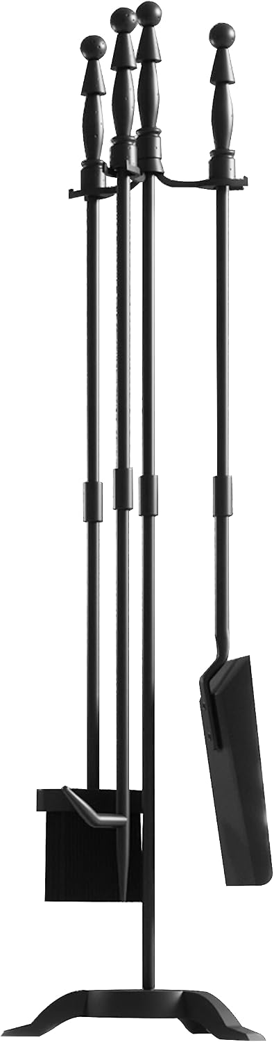 Fire Beauty Fireplace Tool Set with Stand 4 Piece Cast Iron Fire Tools Set