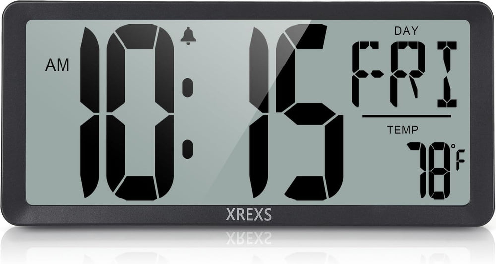 XREXS Large Digital Wall Clock, Battery Operated Alarm Clocks