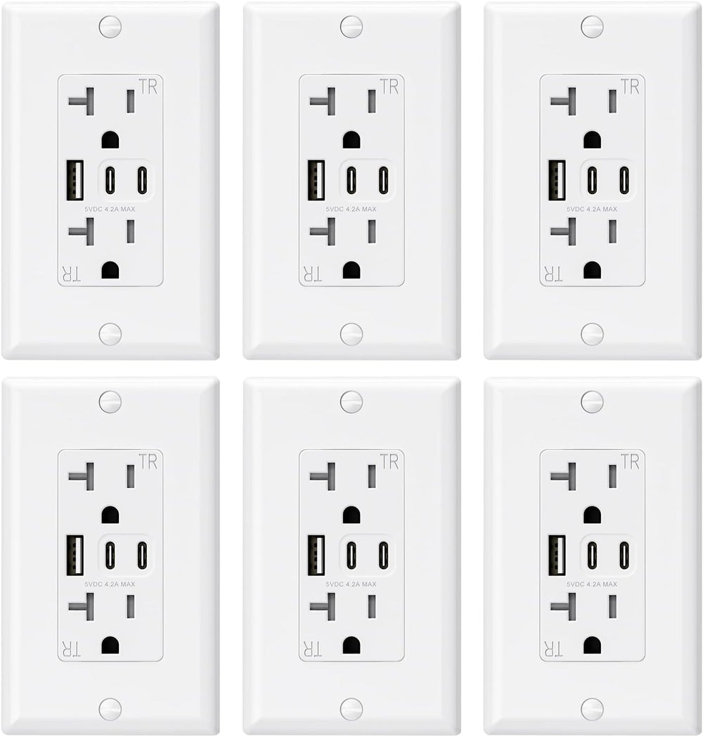 ELEGRP USB Outlets, 20 Amp Wall Outlet (6 Pack)