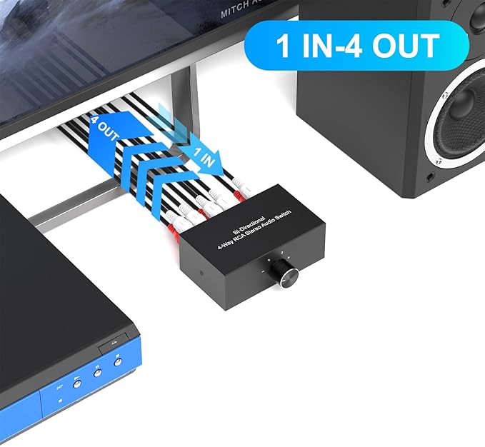 Dingsun 4-Way Stereo Audio Switcher, Bi-Directional Right and Left Channel