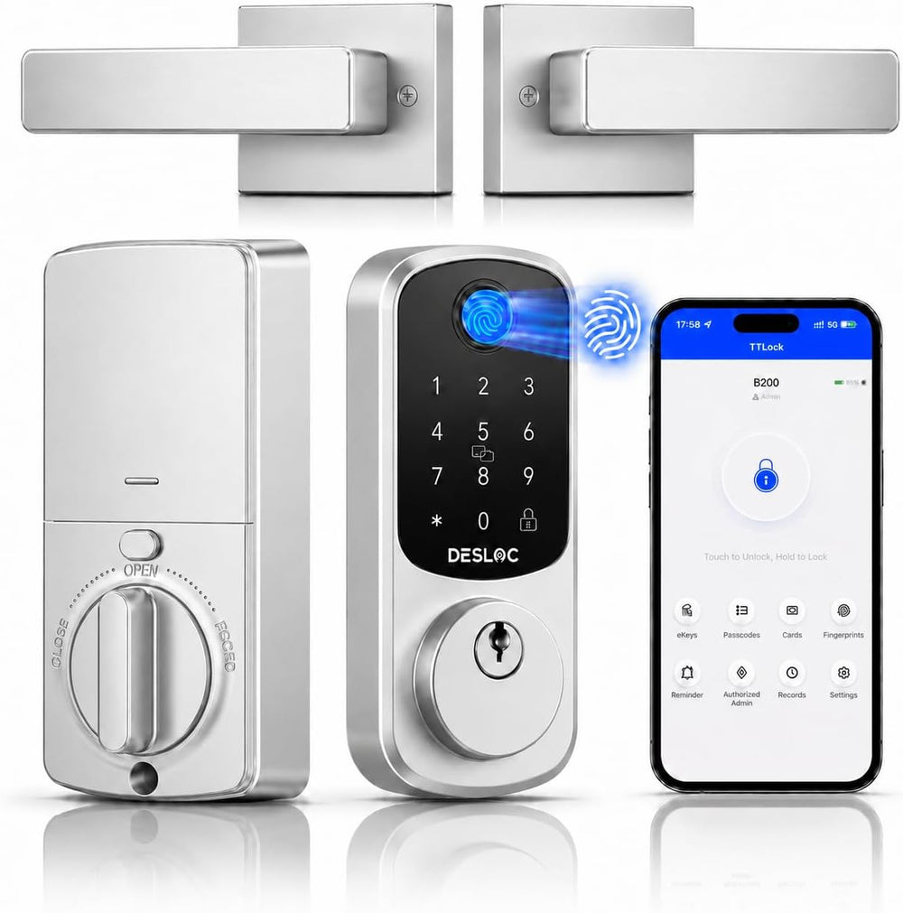 DESLOC B200 Fingerprint Smart Lock with 2 Lever Handles Set,Front Door Lock
