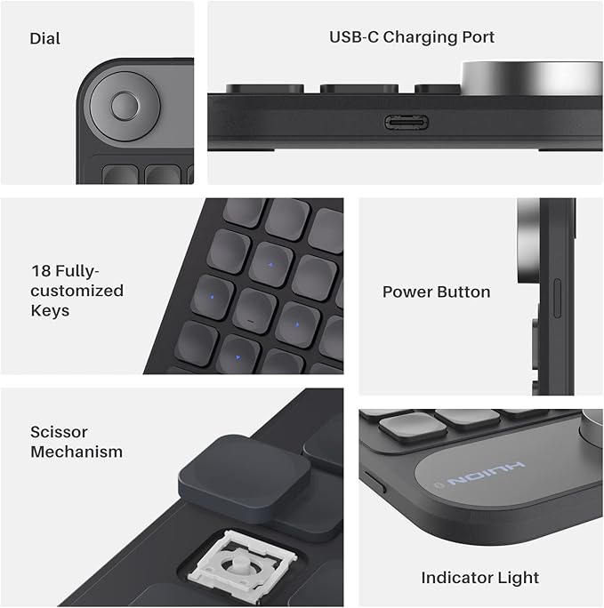HUION Keydial Mini Bluetooth Programmable Keypad