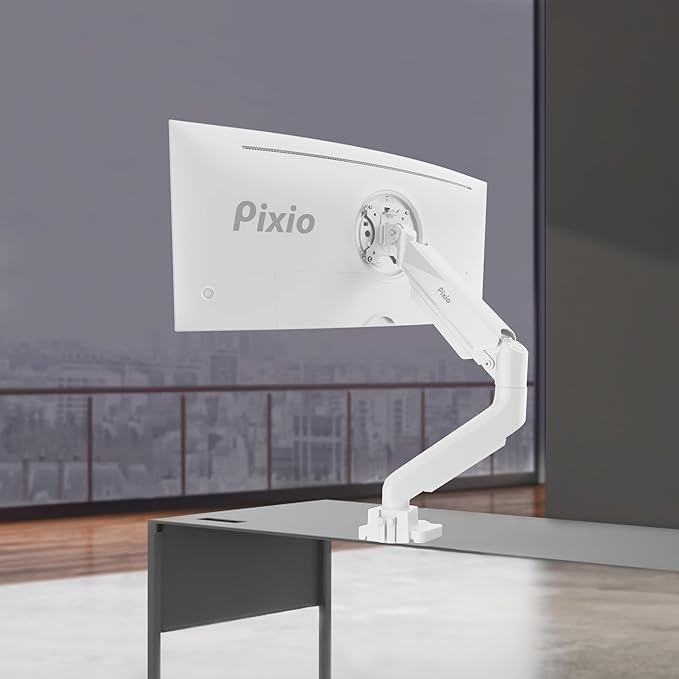 Pixio PS2S White Ultrawide Heavy-Duty Premium Single Monitor Arm Stand Desk