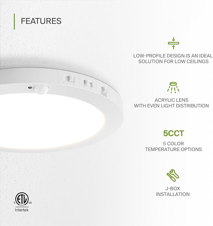 ASD LED 12" Round Flush Mount Ceiling Light Fixture, Low Profile Surface...