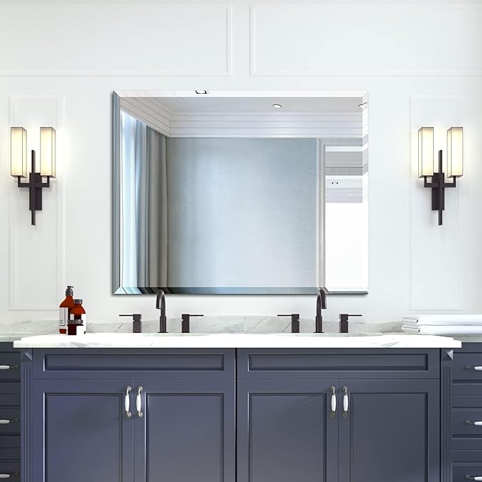 Mirrorons Beveled Mirror, Wall Mirror 40" x 32", Frameless Rectangl...