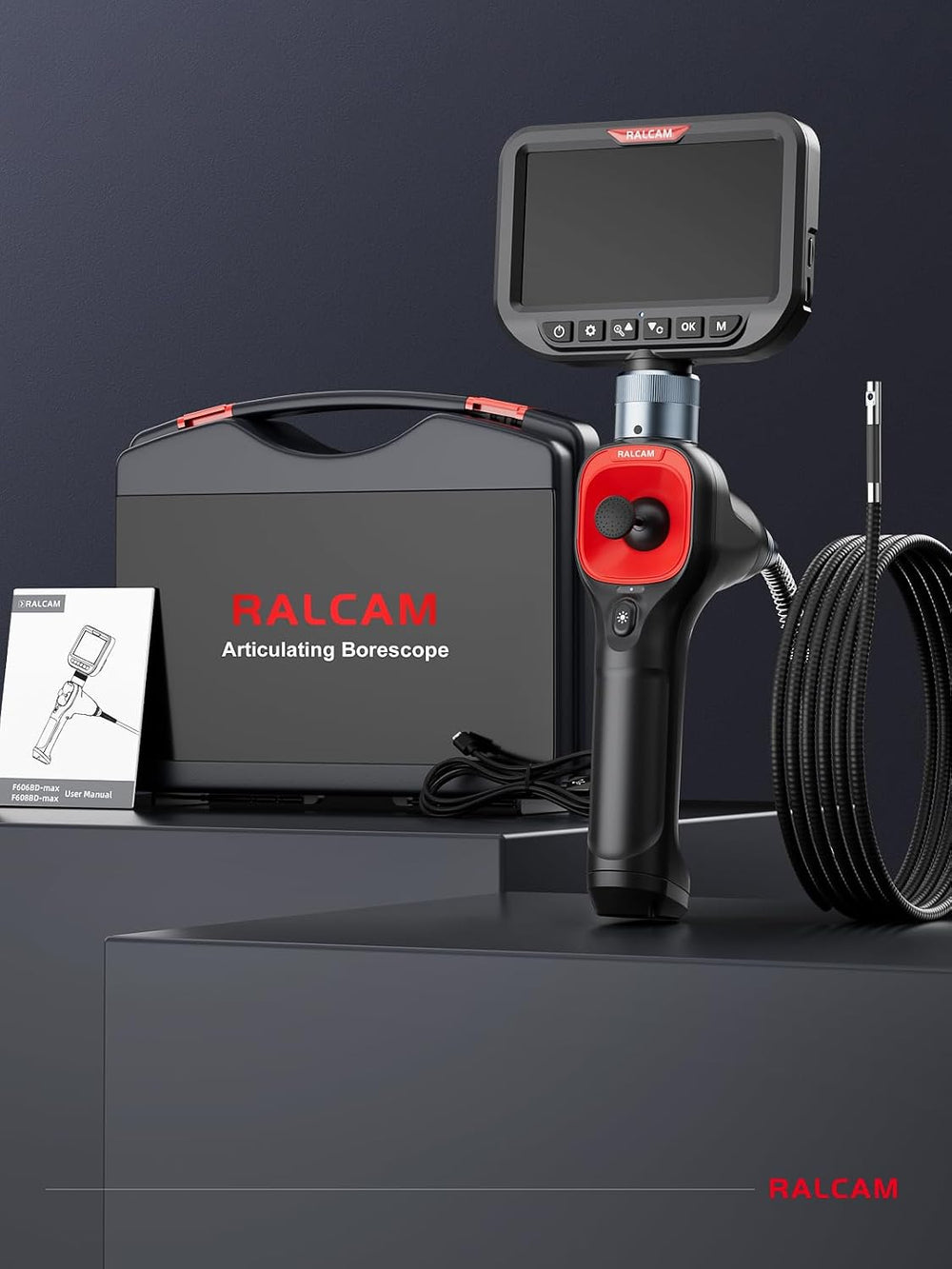Ralcam 360° Articulating Borescope Dual Lens, 0.25in Slim Probe