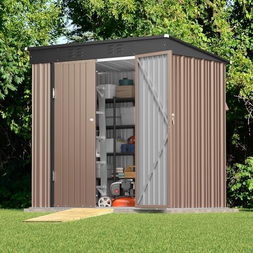 Gizoon 6x4 FT Outdoor Shed, Metal Garden Shed Lockable Doors, Brown