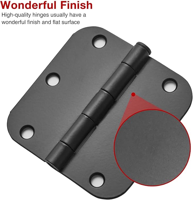 108 Pack Rounded Matte Black Door Hinges 3.5 Inch 5/8" Radius