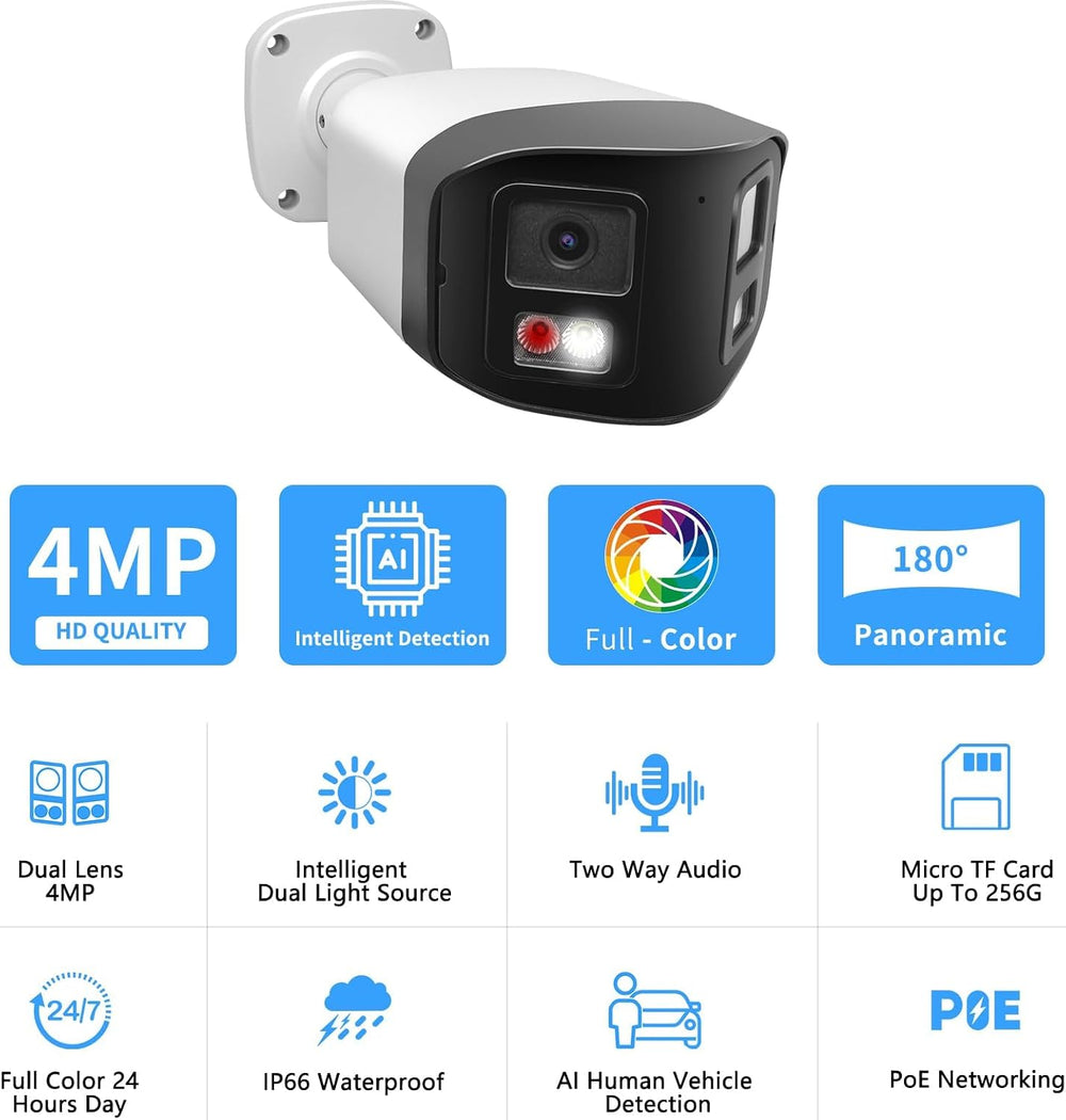 4MP 180 Degree Dual Lens PoE IP Security Camera with Two Way Talk