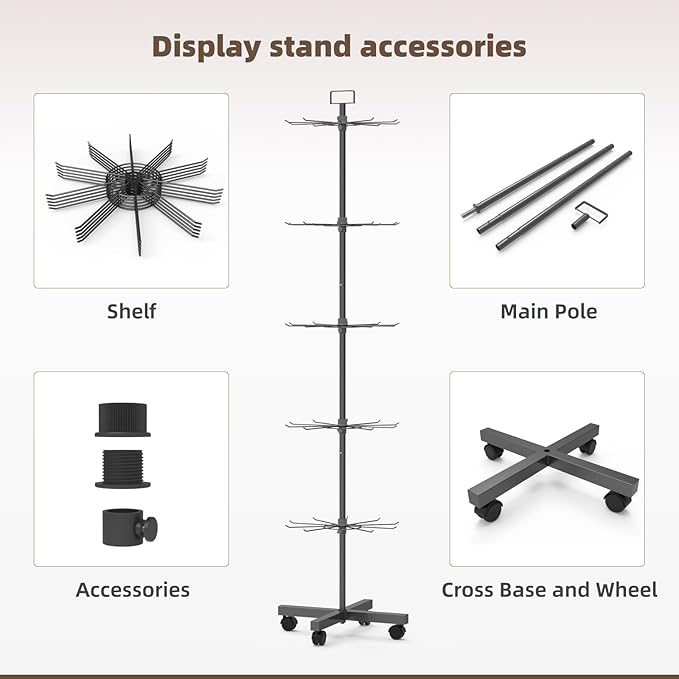 YEOOE Retail Display Racks 5 Tier Spinning Display Stand, Movable Shop Spinner