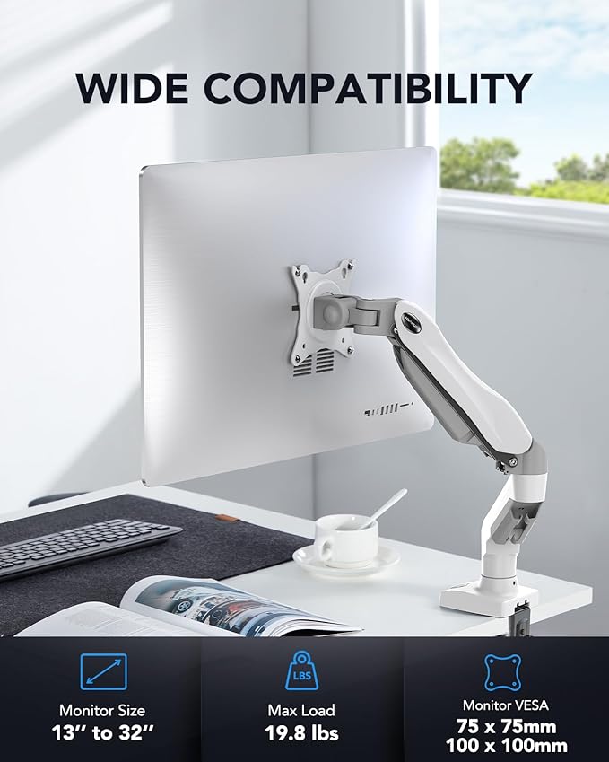HUANUO Single Monitor Mount, 13 to 32 Inch Gas Spring Monitor Arm, Adjustable