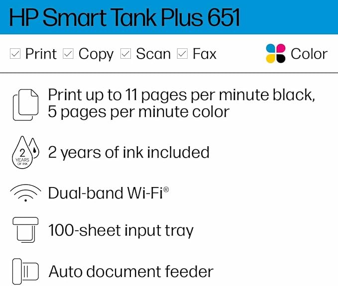 HP Smart Tank Plus 651 Wireless All-in-One Printer, Ink Tank Printer-for-Home