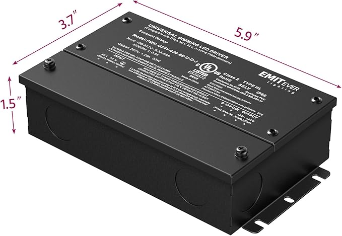EMITEVER Dimmable Led Driver, 2 Packs 30W AC 110V-277V to DC 24V Transformer