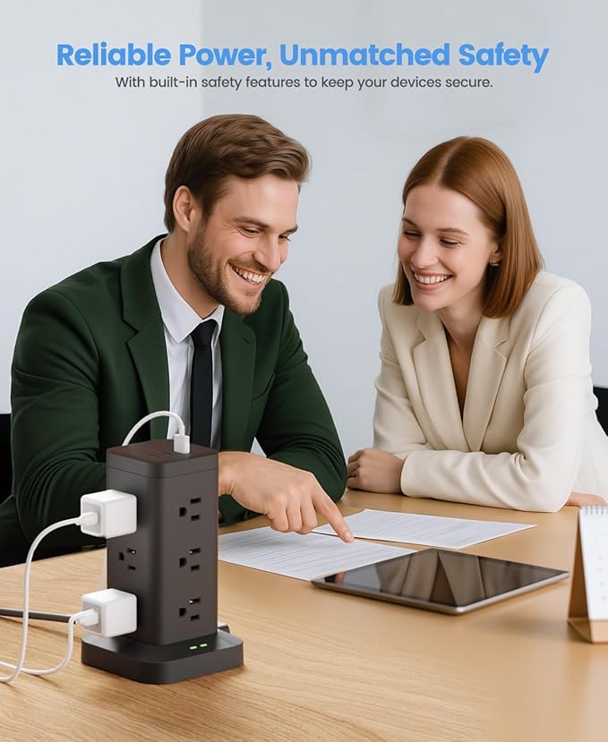 Power Strip Tower with Surge Protector 1800J, Fast Charging Tower PD20W USB-C