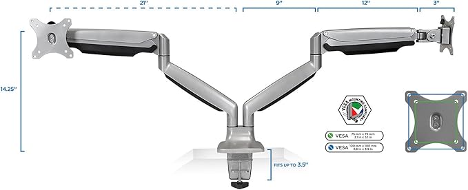 Mount-It! Dual Monitor Arm Mount Desk Stand Two Articulating Gas Spring Height