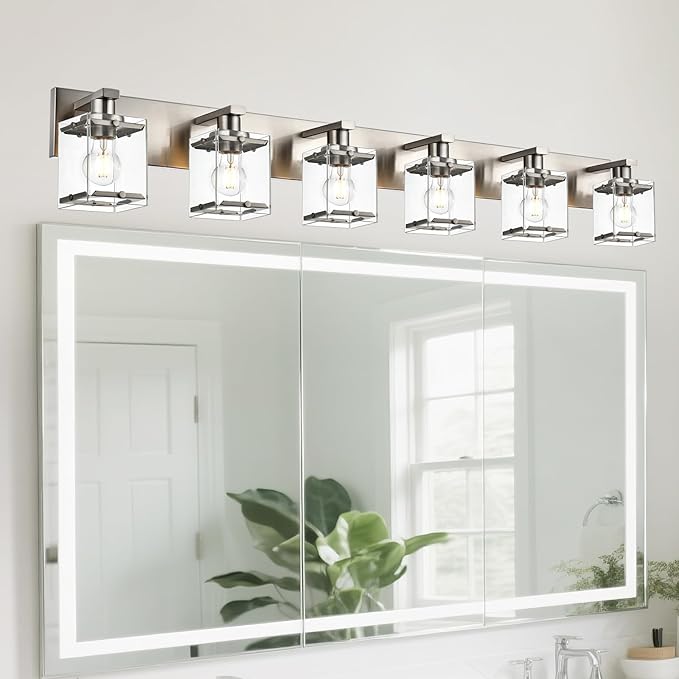 WINSHEN 6-Lights Brushed Nickel Bathroom Light Fixture Over Mirror, Modern Wall