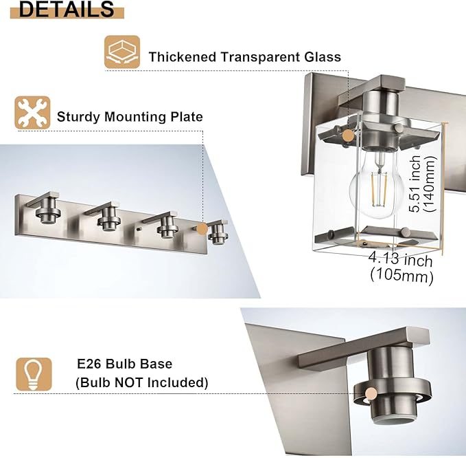 WINSHEN 6-Lights Brushed Nickel Bathroom Light Fixture Over Mirror, Modern Wall