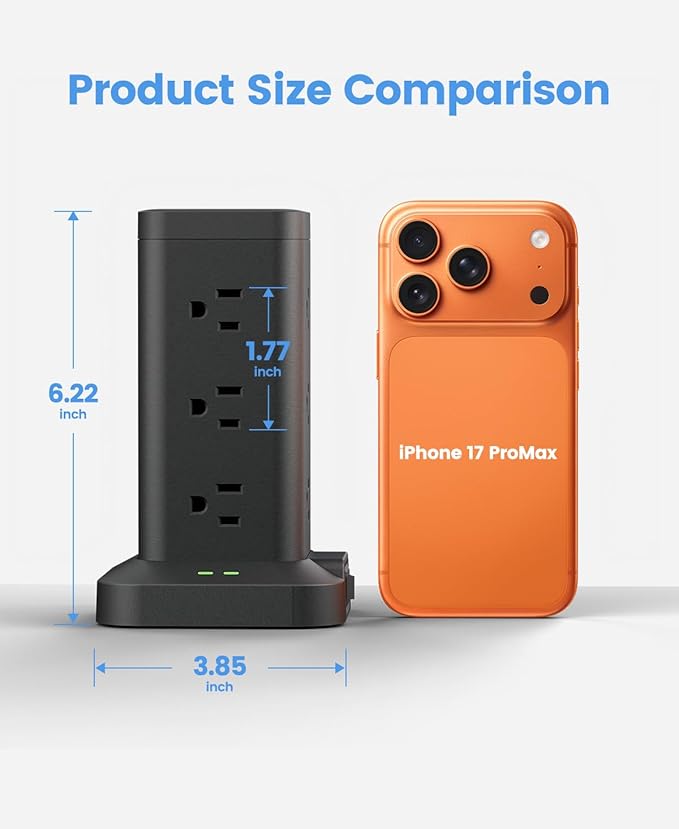 Power Strip Tower with Surge Protector 1800J, Fast Charging Tower PD20W USB-C