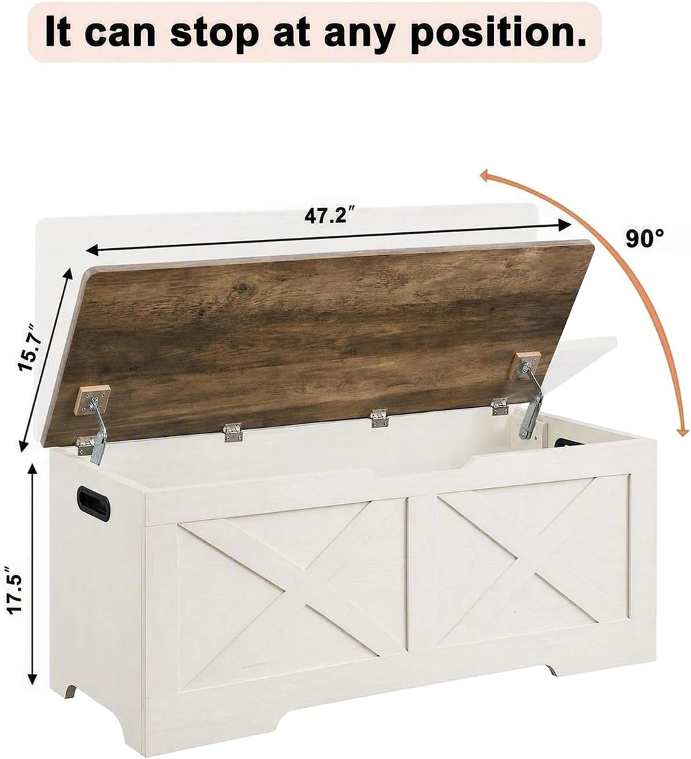 Timberer 47.2" Storage Chest, Wooden Storage Bench, Entryway Shoes Bench