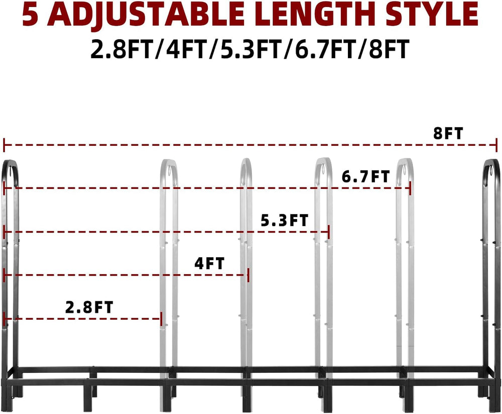 8FT Firewood Rack Heavy Duty Fireplace Storage Log Rack for Indoor&Outdoor