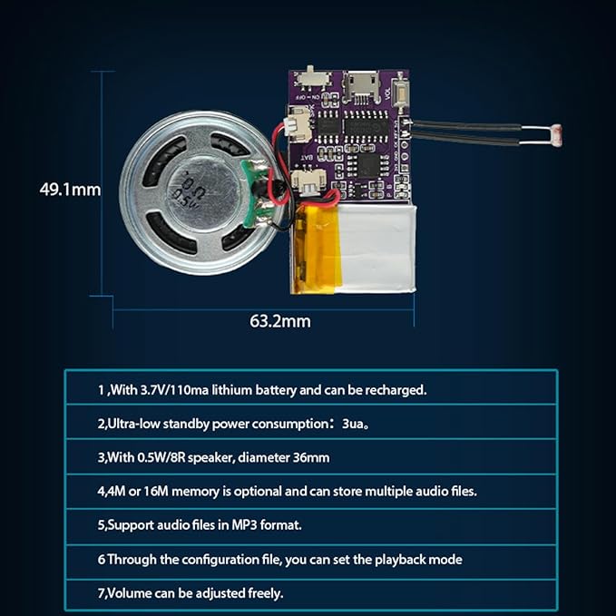 Voice Module, MP3 Music Sound Chips, 16MB Sound Module