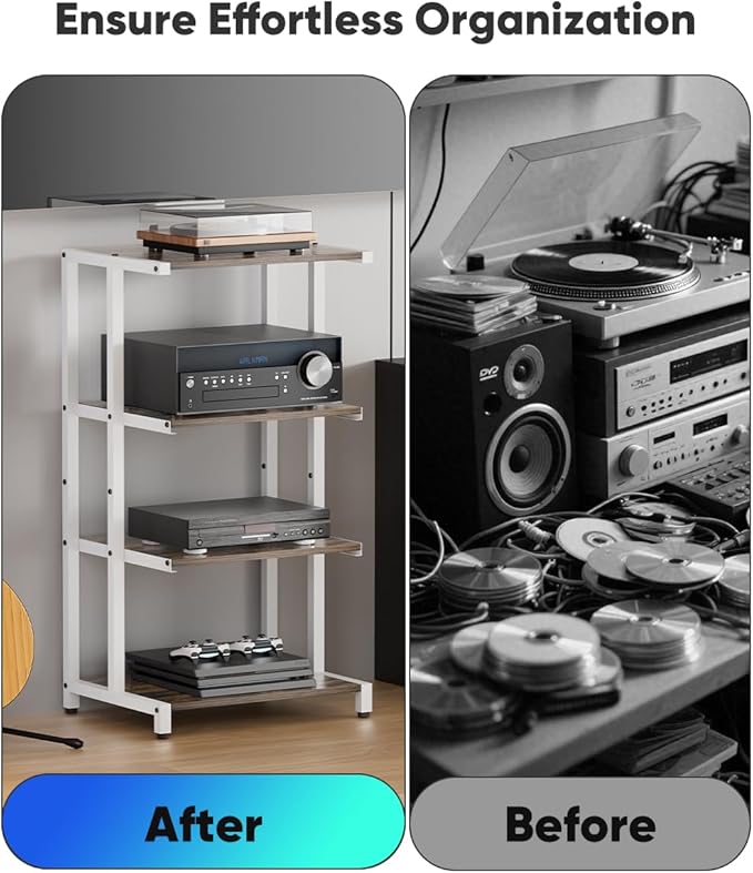 Ardier 4-Tier Wooden Media Stand, AV Media Stand Corner Shelf