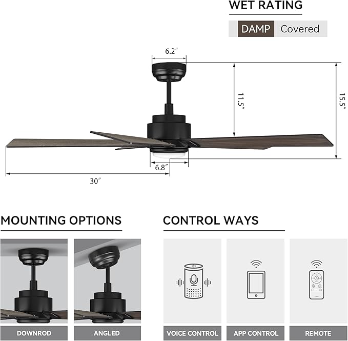 SMAAIR Smart Ceiling Fans with Lights and Remote, 60 Inch Low Profile Ceiling