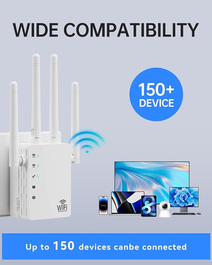 WiFi Extender, WiFi Extender Signal Booster Dual-Band AC1200Mbps 10X Faster