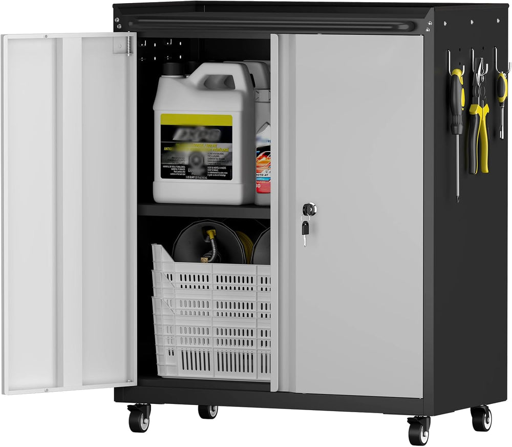 32''H Metal Garage Storage Cabinet with Wheels, Tool Storage Cabinets...