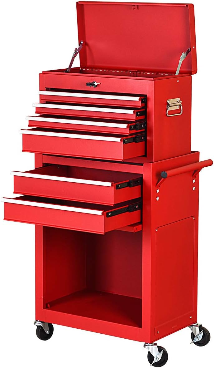 Goplus 2PCS Rolling Tool Chest, 6-Drawer Toolbox Set of 2, Removable Tool Sto...