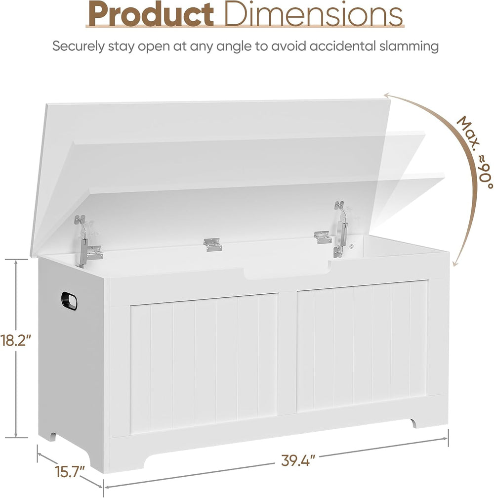 Wooden Storage Chest Box with Flip-top Lid & Safety Hinge, 39.4 Inch Livi...