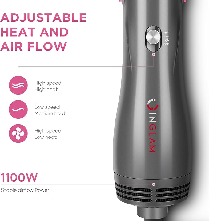 IG INGLAM 4 in 1 Hot Air Brush, Negative Ion Detachable Hair Styler & Vol...