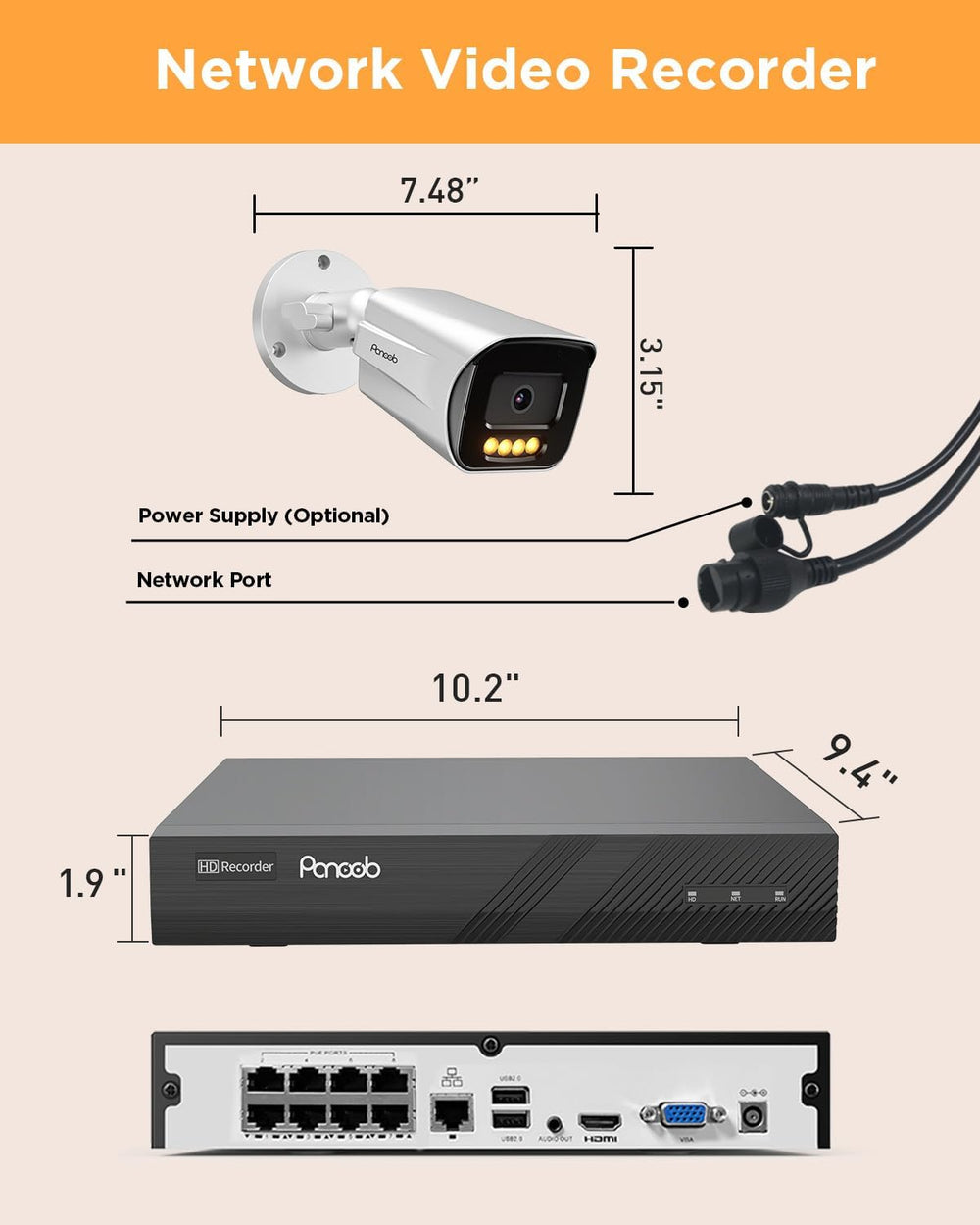 PoE NVR Security Camera System 5MP with 2TB HDD, PB65A0608-5MD