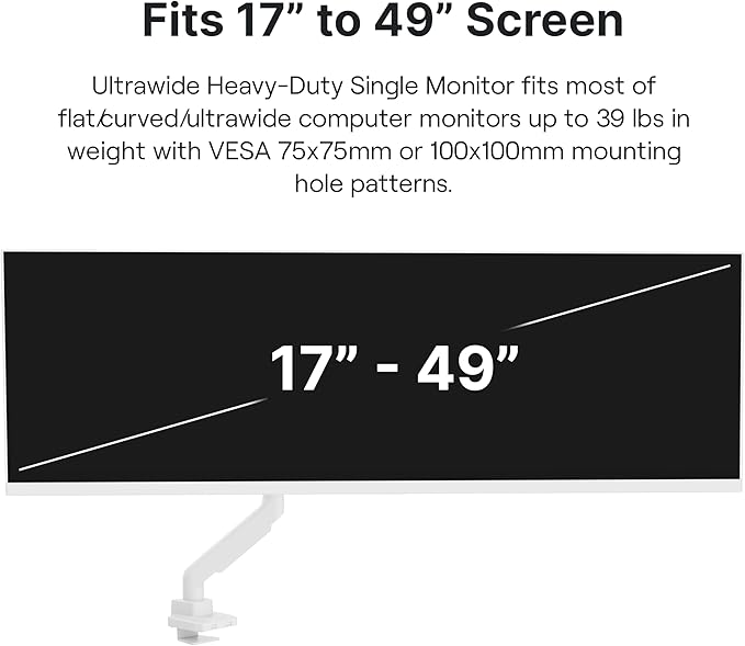 Pixio PS2S White Ultrawide Heavy-Duty Premium Single Monitor Arm Stand Desk