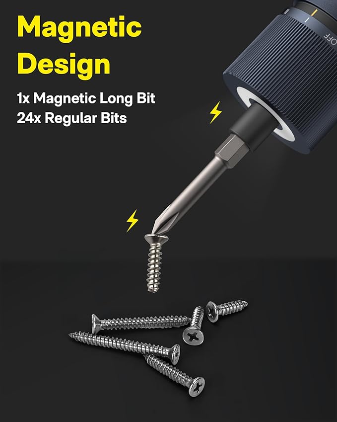 HOTO Electric Screwdriver Kit, Upgraded 1/4'' Hex 25 Bits, Magnetic L...