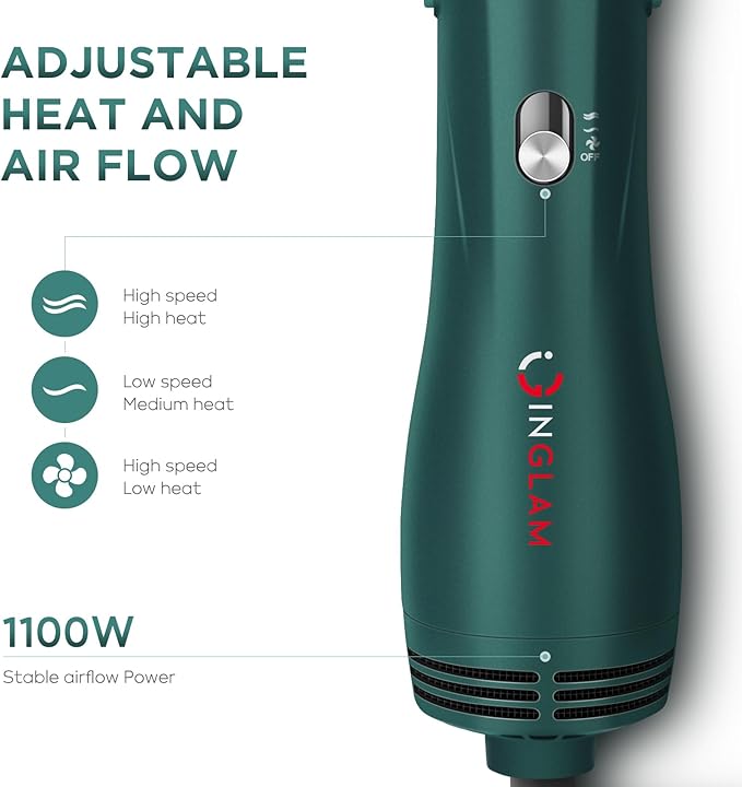 IG INGLAM Hair Dryer Brush, 4-in-1 Detachable Blow Dryer Brush, Ionic Diffuser