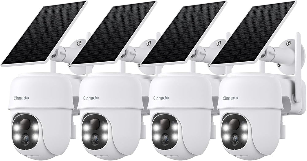 Cinnado 2K Outdoor Cameras for Home Security Solar Powered White B6 4 Pack