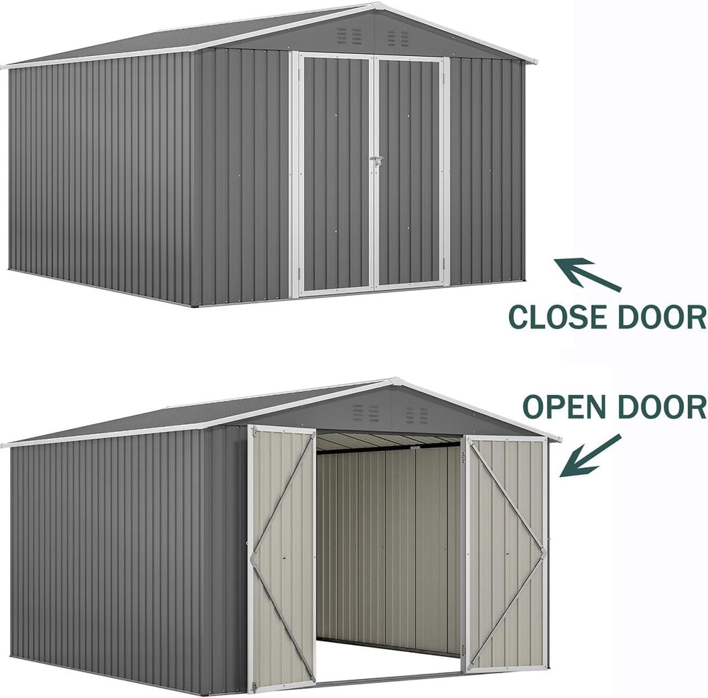 10x10 FT Storage Sheds & Outdoor Storage - Metal Shed with Lockable Door,...