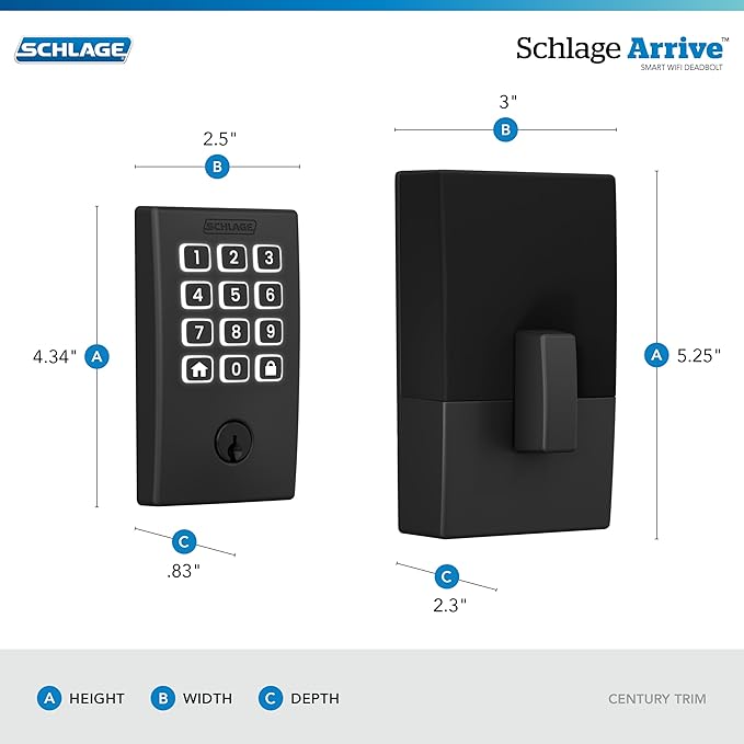 Schlage Arrive WiFi Deadbolt Smart Lock, Keyless Entry Door Lock