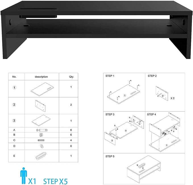 BONTEC Wood Monitor Stand Riser, 2-Tier Desktop Organizer