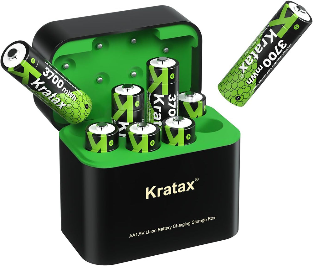 Kratax 3700mWh AA Rechargeable Lithium Batteries (8 Pack)