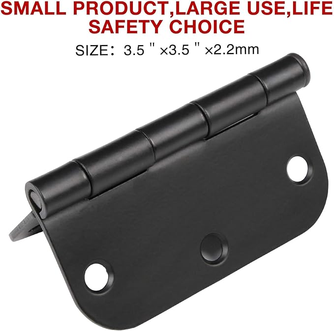 108 Pack Rounded Matte Black Door Hinges 3.5 Inch 5/8" Radius