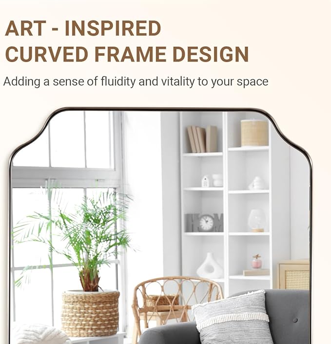 ANDY STAR 24"x24" Brushed Nickel Square Mirror, Modern Scalloped Mi...