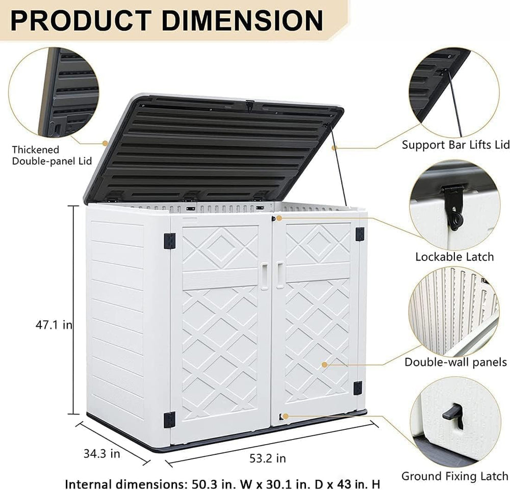 KINYING Horizontal Outdoor Storage Shed,47 Cu.ft Resin Outdoor Storage Cabine...